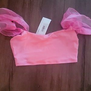 Pink crop top tulle sleeves